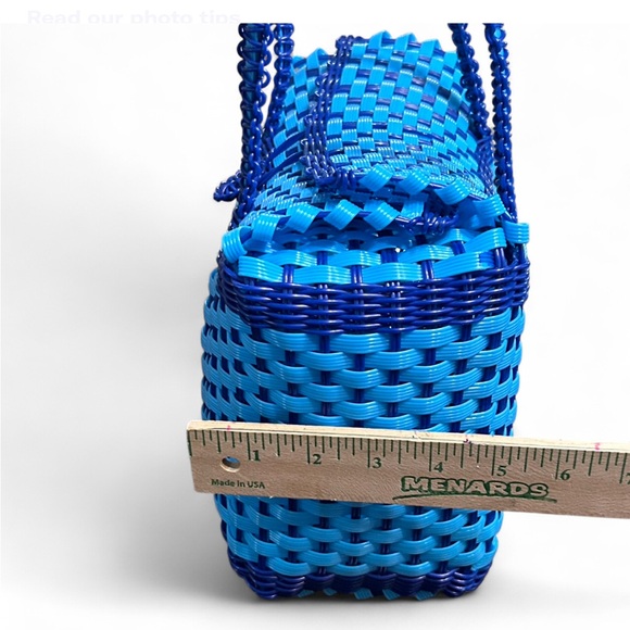 HANDMADE Artesanal Blue Woven Ratan Tote Bag With A Boho Vibe. M ,NWOT - Picture 8 of 8